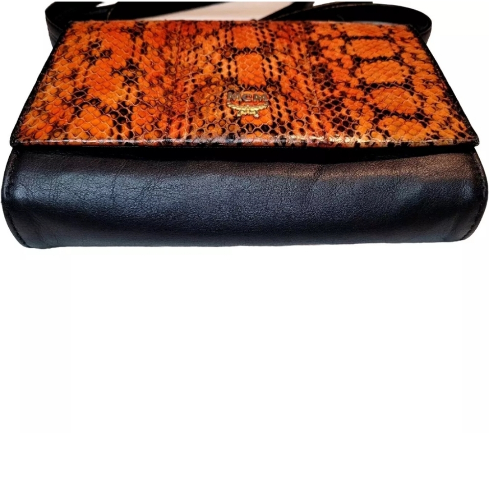 Beautiful Mcm Black & Orange Python Embossed Cros… - image 7